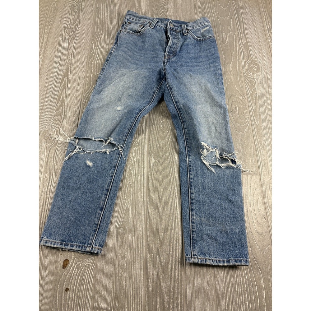 Levi's Womens 501 Wedgie Fit Straight Leg Distressed Jeans Blue Size 25 x 24